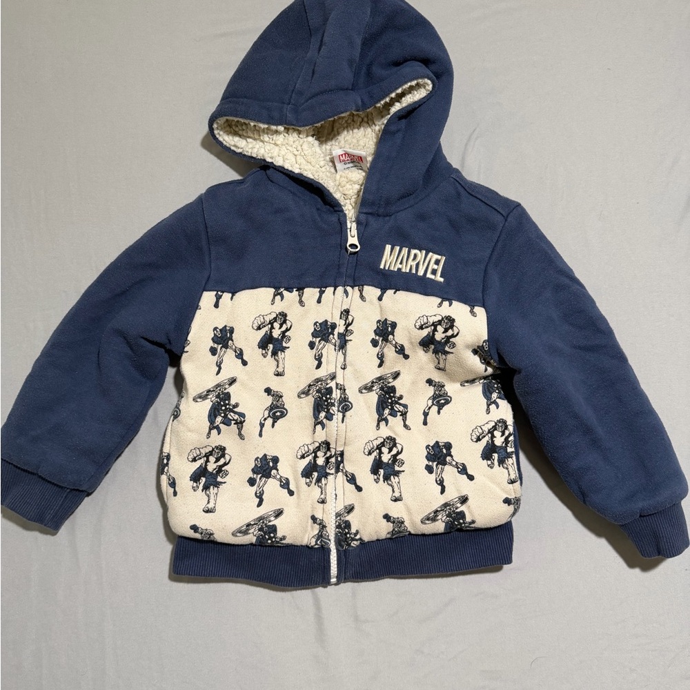Marvel Kids 3T Super Heroes Zip Up Jacket w/Sherpa Interior blue